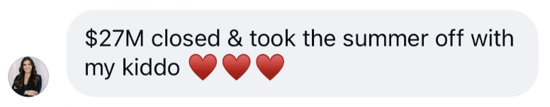 DM from Angeline: $27M closed and I took the summer off with my kiddo. That's the whole thing.